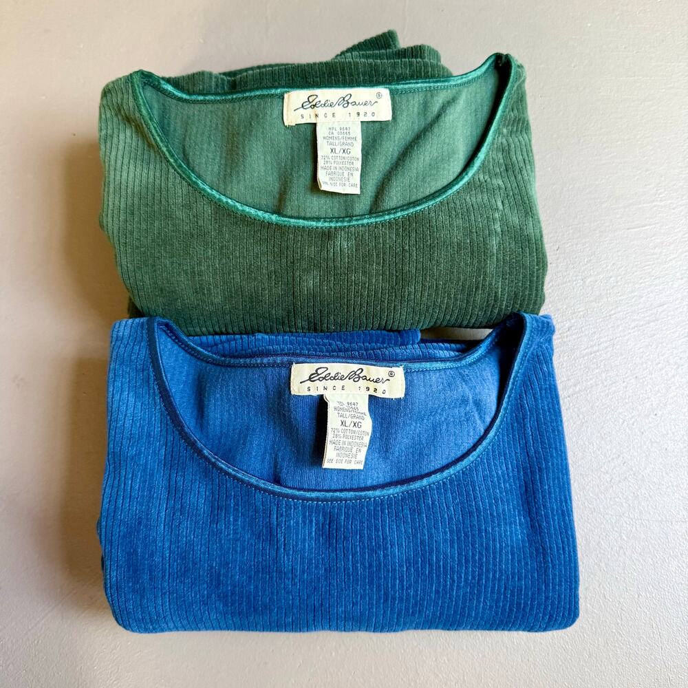 Eddie Bauer Ribbed Long Sleeve Tops Bundle Blue Green XL Tall Casual Layering